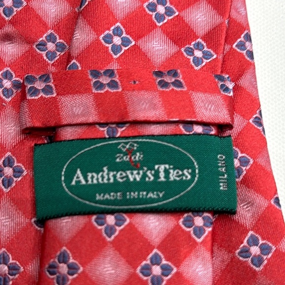 Andrew's Ties Red Geometric Patterned Men's Tie - Made in Italy - Picture 4 of 9